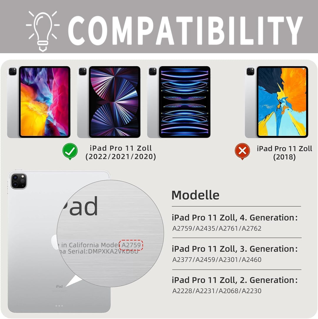 JKSML Hülle mit Tastatur für iPad Pro 11 Zoll 4./3./2.Generation (2022/2021/2020) mit Stifthalter, A