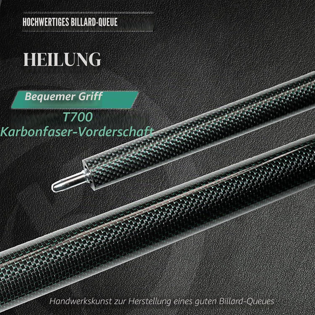 Billardqueue aus Kohlefaser, 58 Zoll, 1/2-Zoll-Struktur, 3-Zahn-Anschluss, 12,4 mm Spitze, 540-567 g