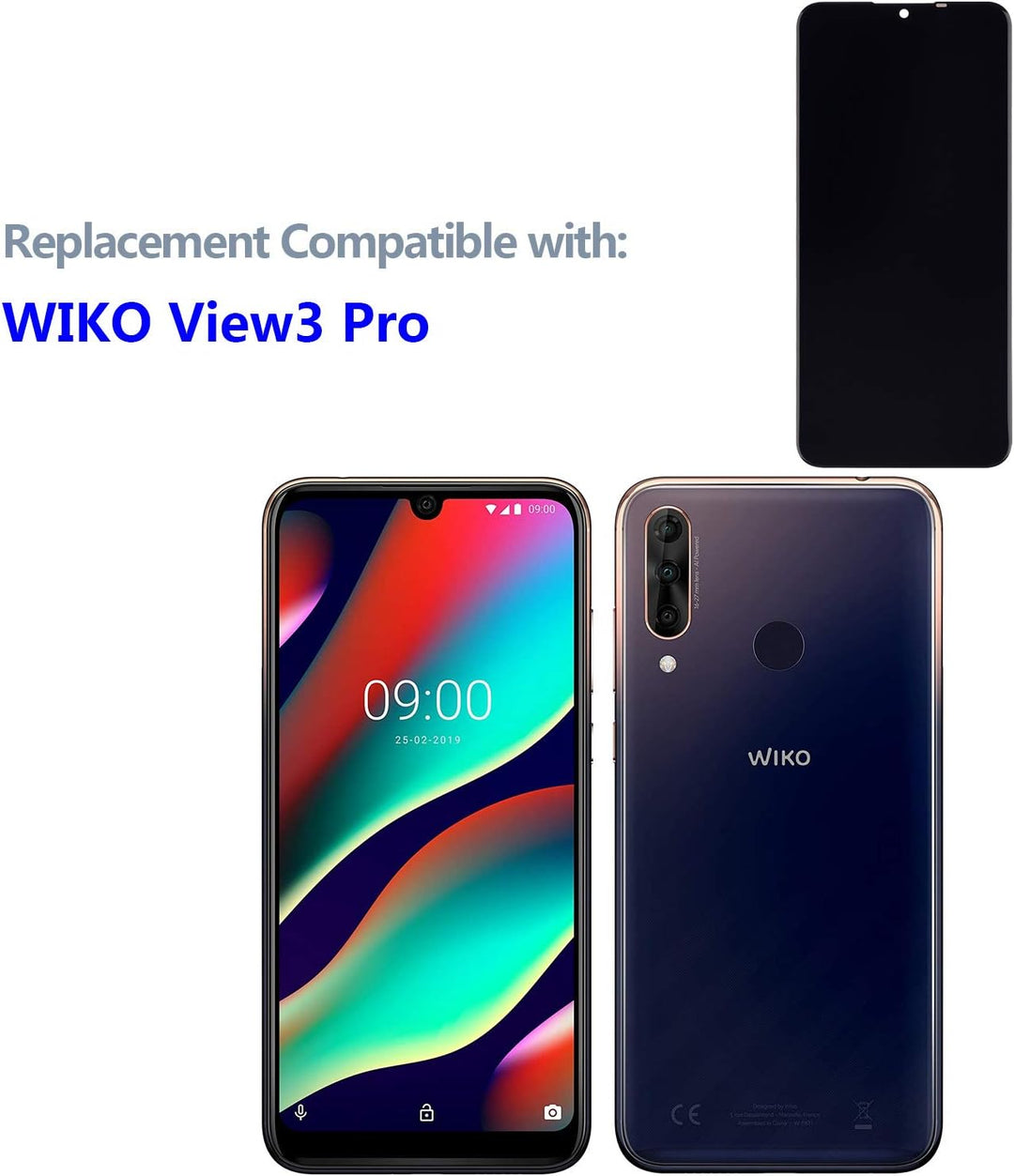 swark LCD Display Kompatibel mit Wiko View3 Pro（Schwarz ohne Rahmen LCD Display Touchscreen Bildschi