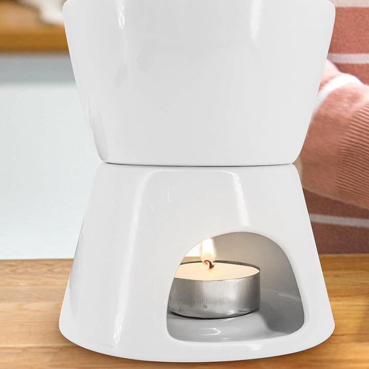 MoYouno Keramik-Schokoladen-Fondue-Topf-Set, Käsefondue-Sets, mit 4 Gabeln und 4 Schalen, Keramik-Bu