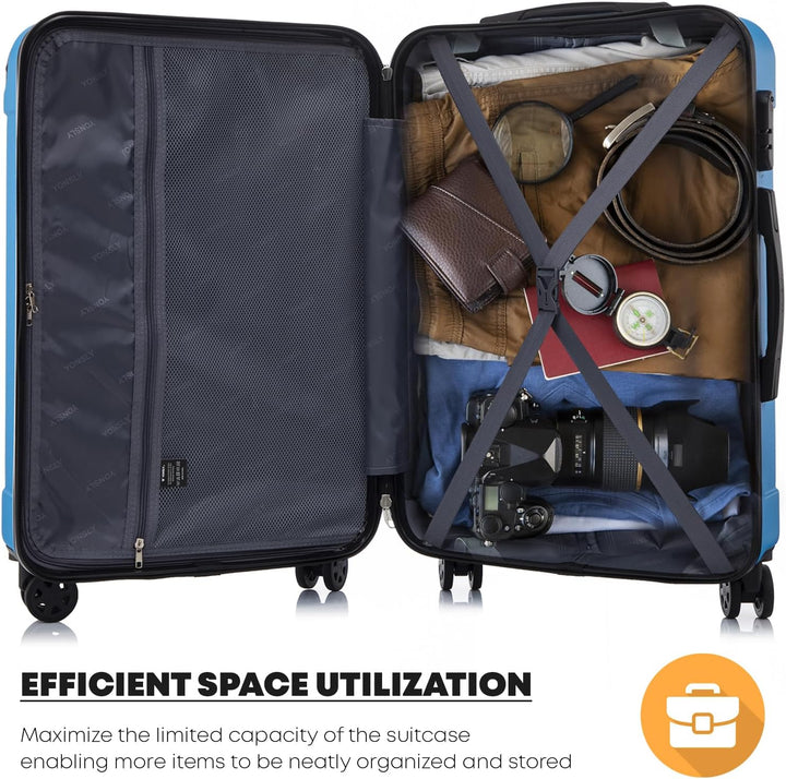 Koffer Suitcase M Blau, Trolley Reisekoffer, Rollkoffer Handgepäck, Kabinenkoffer mit 4 Rollen 360°,
