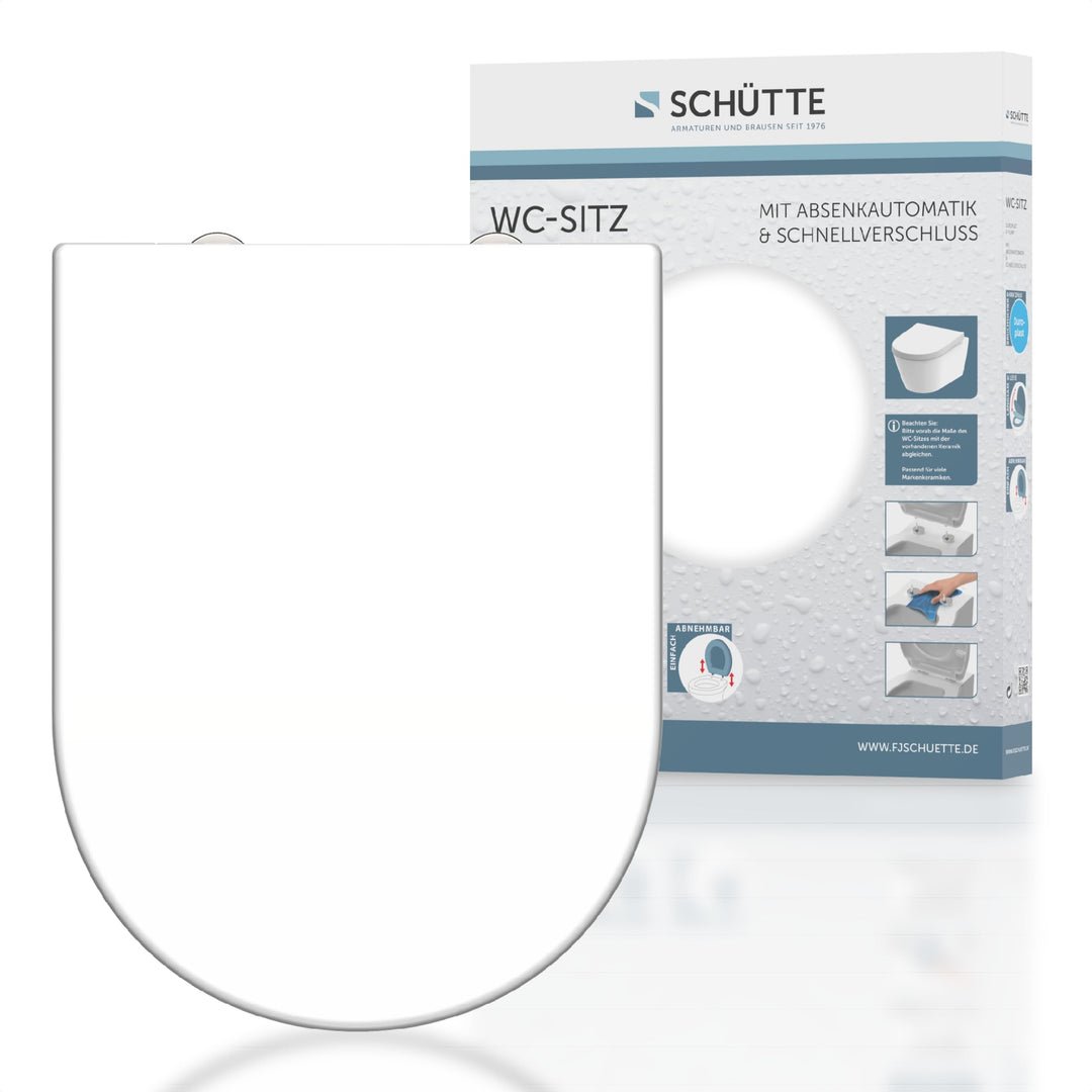SCHÜTTE WC Sitz Duroplast D Form, Toilettensitz mit Absenkautomatik und Schnellverschluss für die ei