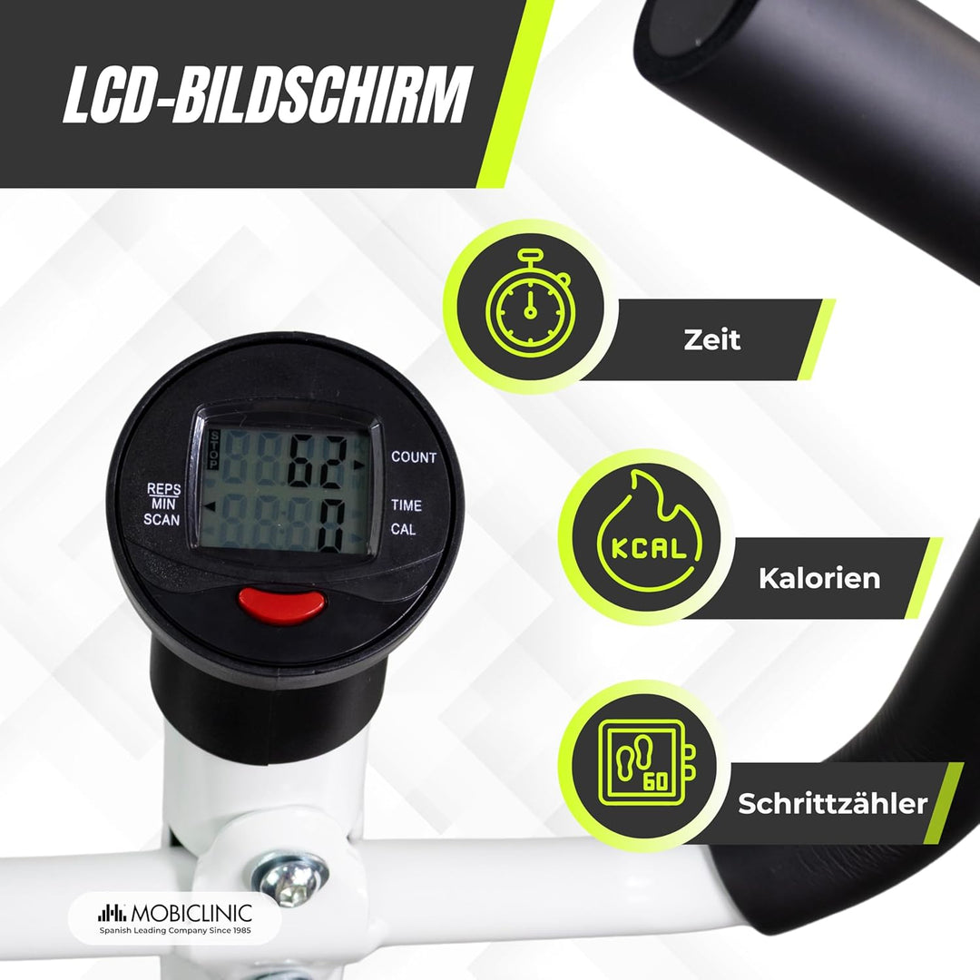Mobiclinic®, Stepper mit Lenker, Höhenverstellbar, LCD-Monitor, Einstellbare Intensität, rutschfeste