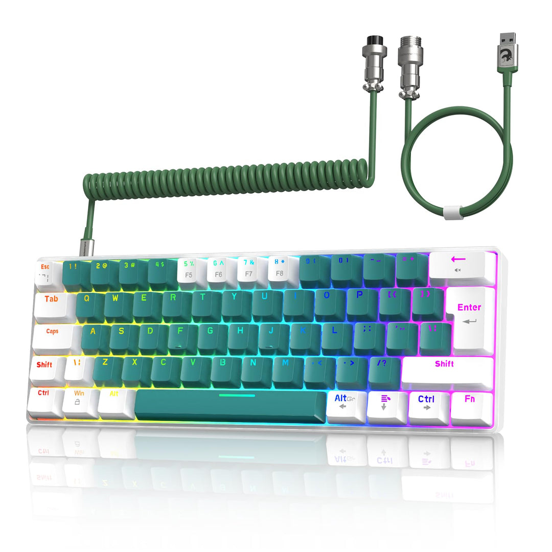ZIYOU LANG T60 Wired Gaming-Tastatur mit Spiral USB-C Kabel - Kompakt 60% UK Layout(QWERTY) Mechanis