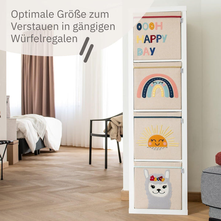 Aufbewahrungsbox mit Deckel und Lama I Spielzeugbox mit Tiermotiv passend für Würfelregale I Ordnung