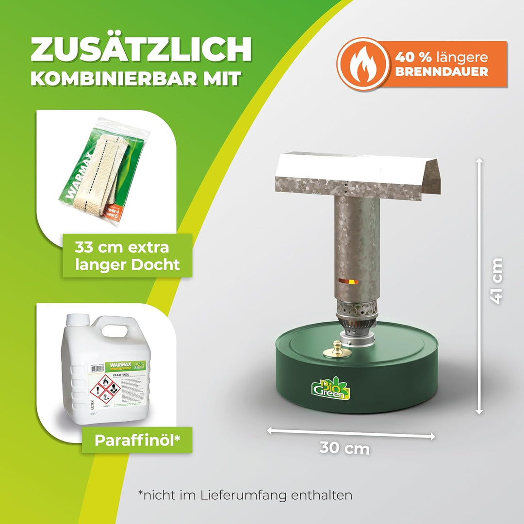 BioGreen Paraffin-Gewächshaus-Heizung WARMAX POWER 4 | max. 300 Watt Heizleistung | für Gewächshäuse