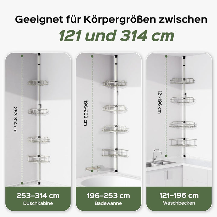 HAMITOR Teleskop Ecke-Duschablage ohne Bohren: Stabil & rutschfest Metall Teleskopregal, Badewannen-