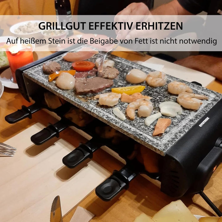 Syntrox Raclette Grill 8 Personen Liestal 1200W, 4-in-1 mit 4 Wechselplatten: Heisser Stein + Grillp