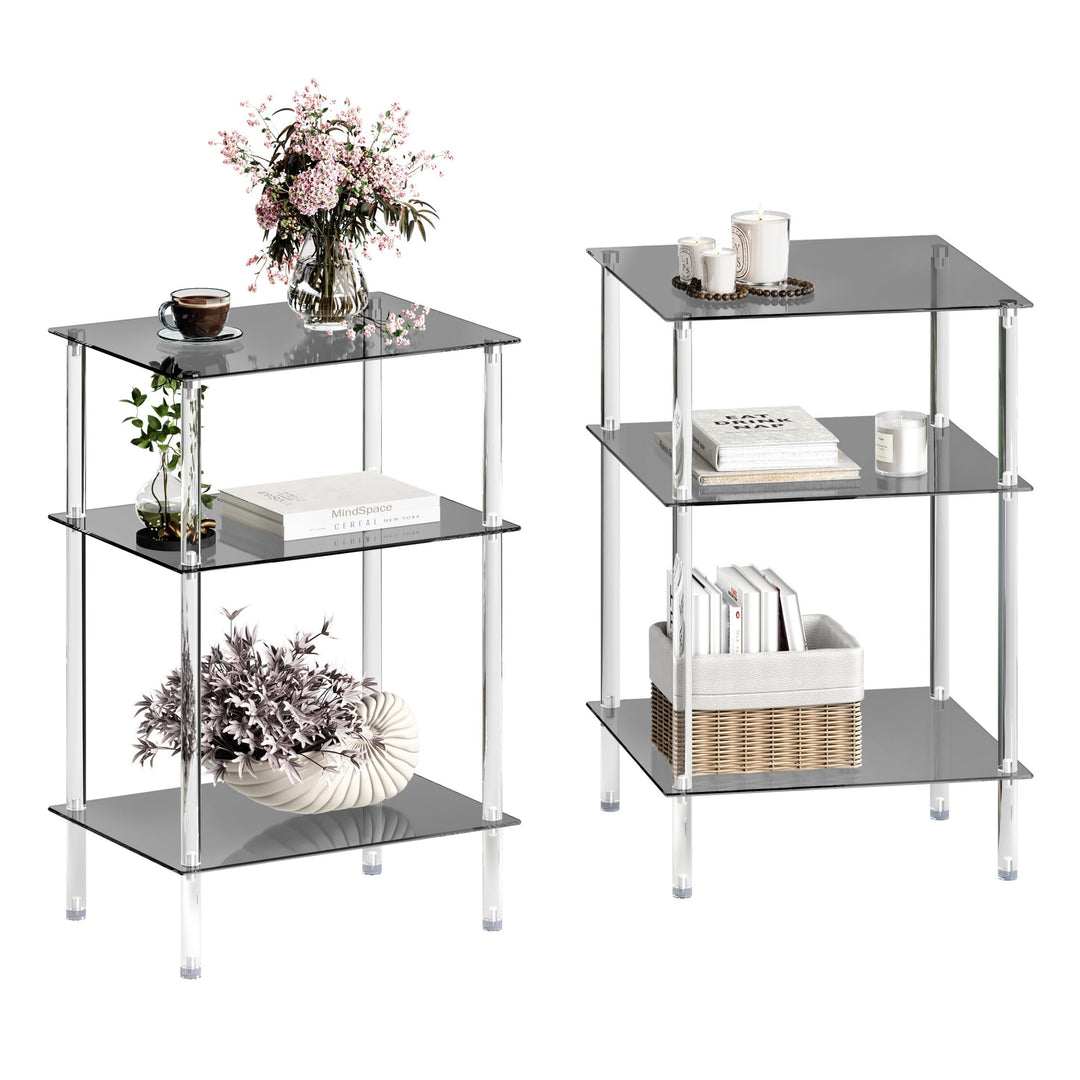 Kleiner Beistelltisch Glas 2er Set ET008BK3T Rauchgrau 2er set, Rauchgrau 2er set