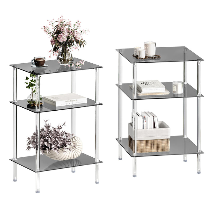 Kleiner Beistelltisch Glas 2er Set ET008BK3T Rauchgrau 2er set, Rauchgrau 2er set