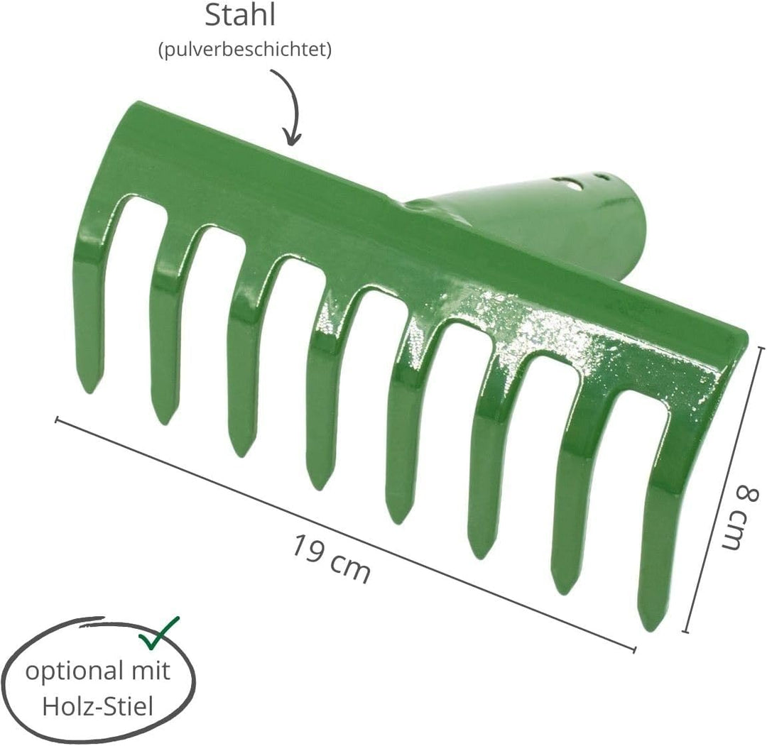 Rekord - Laubrechen mit Stiel 19 cm Kleinrechen Gartenharke Stahl pulverbeschichtet Universal Rasenr