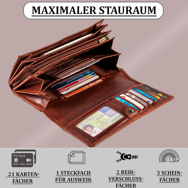 MATADOR XL Karten Portemonnaie Geldbeutel Damen Leder Gross #Budapest mit edler Geschenk Box, Portmo