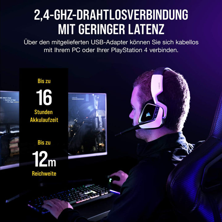Corsair VOID ELITE Wireless-Gaming-Headset (virtueller 7.1-Surround-Sound, 2,4-GHz-WLAN mit geringer