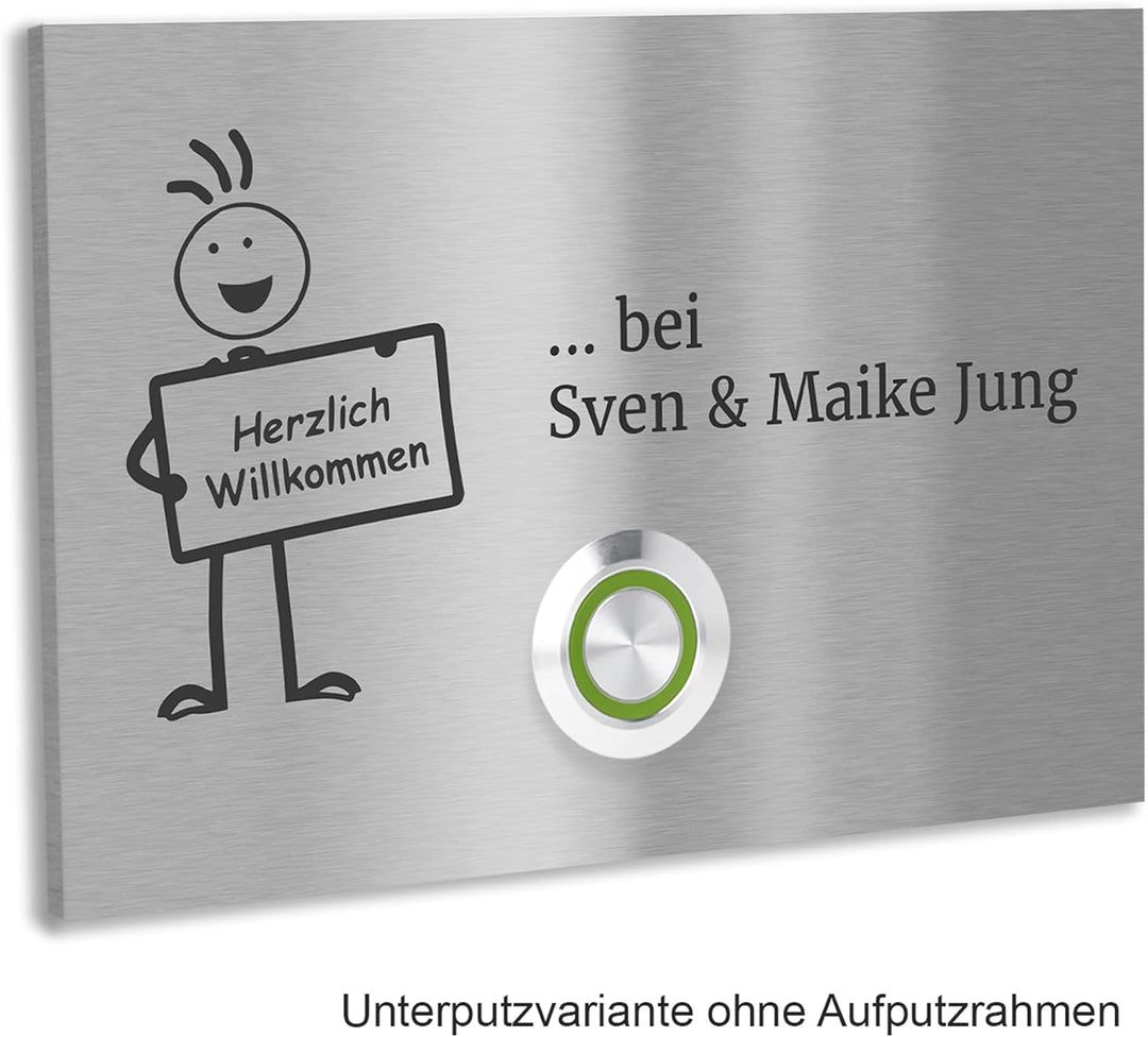 Jung-Edelstahl-Design V2A Edelstahl Türklingel London1 Motiv Herzlich Willkommen. Klingelschild mit