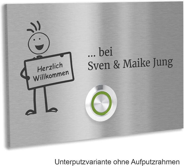 Jung-Edelstahl-Design V2A Edelstahl Türklingel London1 Motiv Herzlich Willkommen. Klingelschild mit