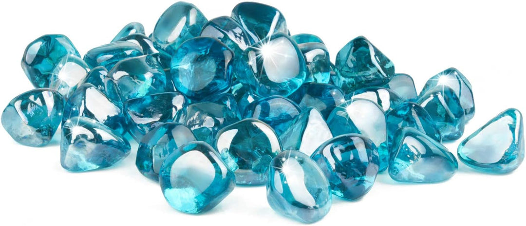 GASPRO Feuerglas-Diamanten, 9 kg, 2,5 cm, Glassteine für Gaskamin und Feuerstelle, Karibikblau, Hoch