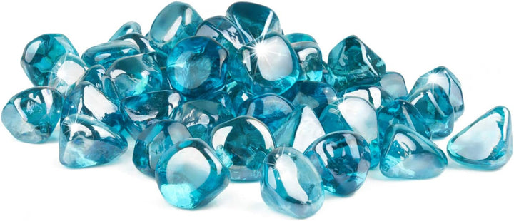 GASPRO Feuerglas-Diamanten, 9 kg, 2,5 cm, Glassteine für Gaskamin und Feuerstelle, Karibikblau, Hoch