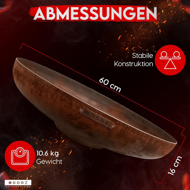 Moodz Feuerschale 60 cm - Feuerschalen für den Garten - Feuerstelle Outdoor & Feuertonne - Feuerscha