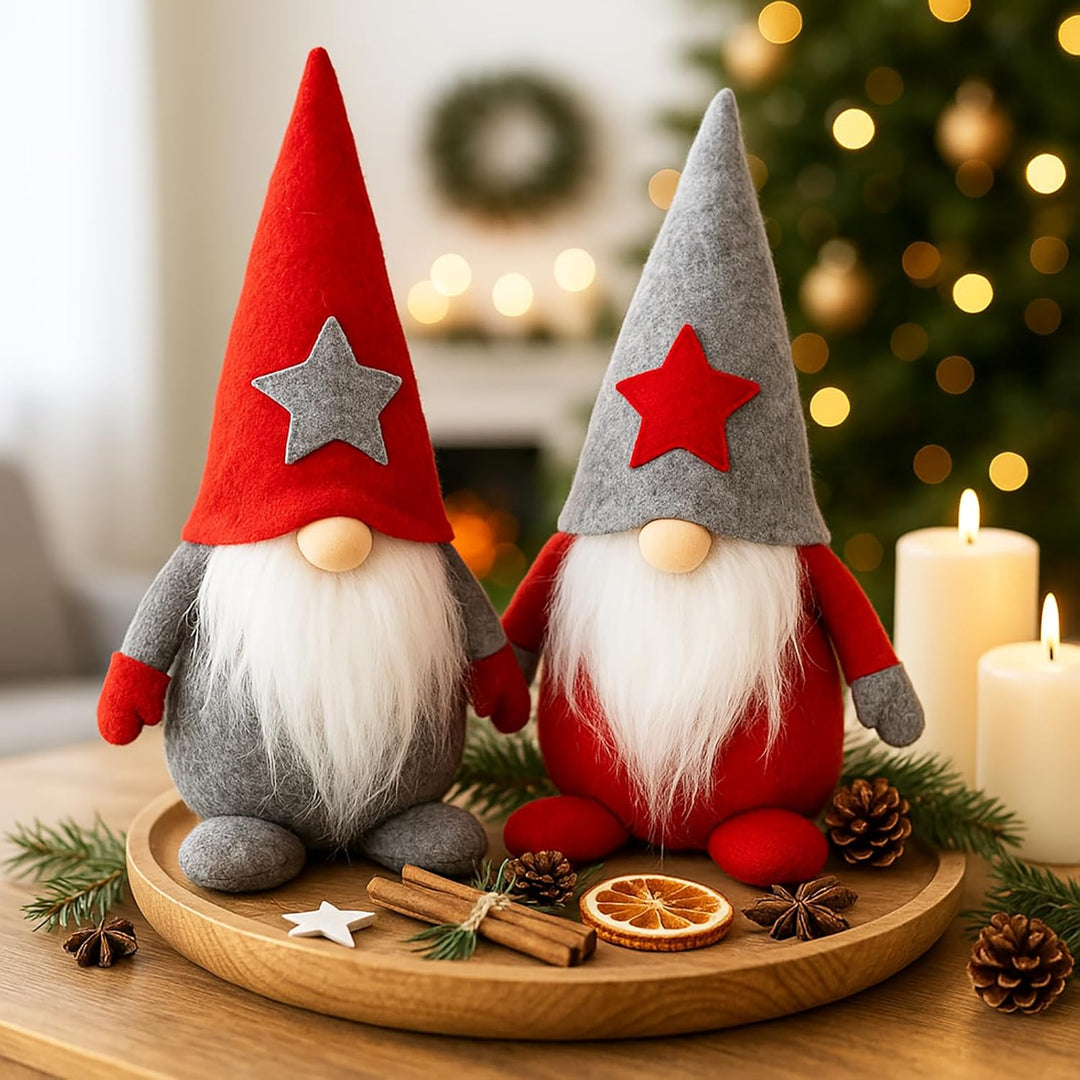 KAMACA 2er-Set Weihnachtswichtel ca. 25 × 15 cm in Rot & Grau mit Zipfelmütze flauschigem Rauschebar