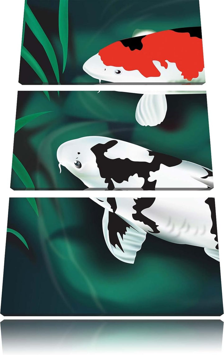 Pixxprint Edle Koi Karpfen Kunst als Leinwandbild | Grösse: 3 Teilig (120x80) | Wandbild| Kunstdruck