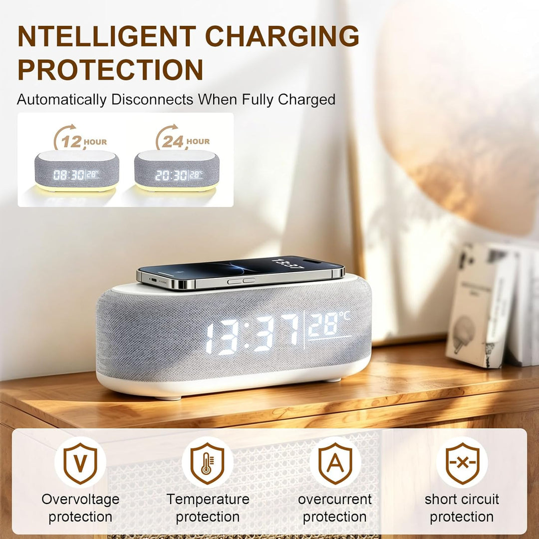 4 In1 Smart Wecker, Digitaler Tischwecker mit Licht und Ladestation, Radiowecker mit Ladefunktion &