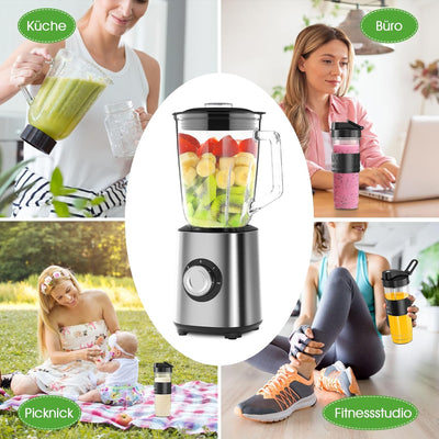 Standmixer, Smoothie Maker, 700W Blender, Mixer Smoothie Maker Combo 1,5L Glasbehälter mit 570ml Rei