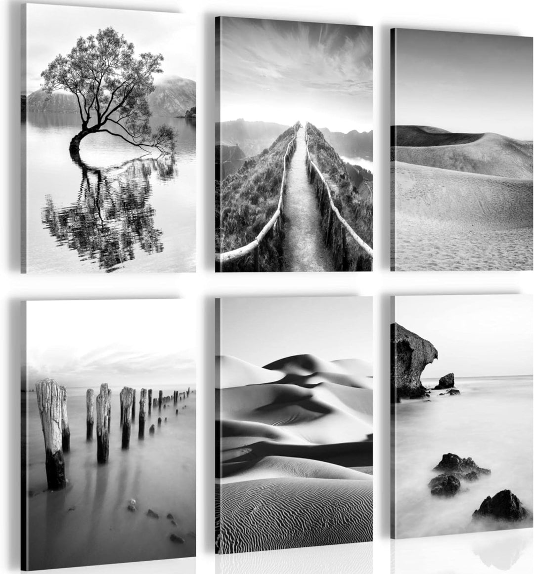 Novart Wandbilder Set - KOMPLETT AUFHÄNGFERTIG - Made in Germany - Moderne Bilder Landschaft Sand Na