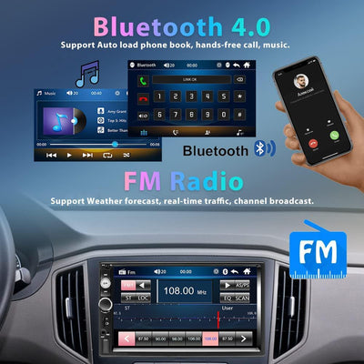 Podofo 2 Din Autoradio mit Bluetooth, 7 Zoll Autoradio mit Bildschirm MP5 Player Unterstützung FM-Ra