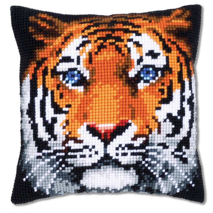Vervaco Kreuzstichkissen Tiger Kreuzstichpackung, Stramin, Weiss, 40 x 40 x 0,30 cm