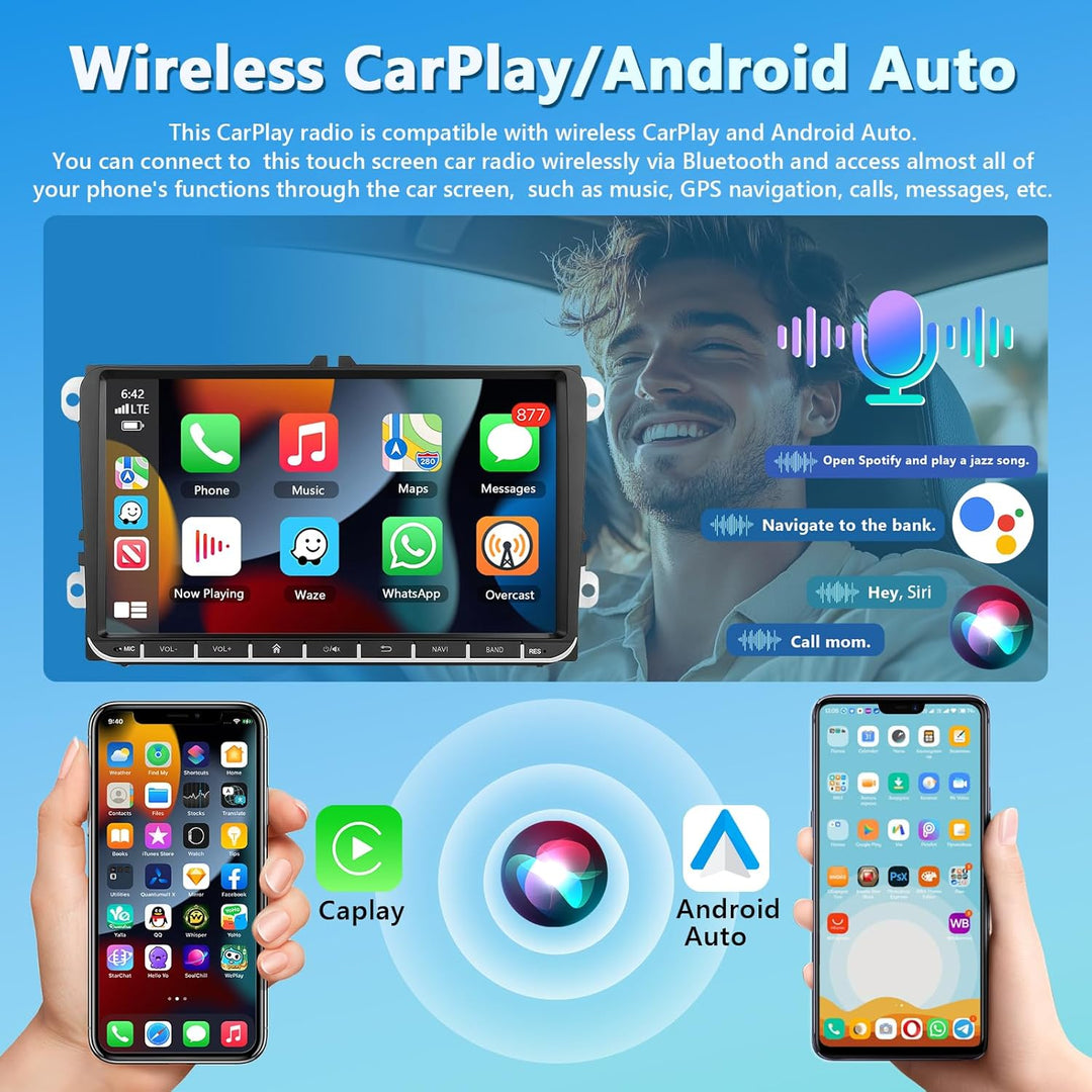 4GB RAM + 64GB Speicher Autoradio für Volkswagen 2014/2015/2016/2017 mit Kabellosem Carplay/Android