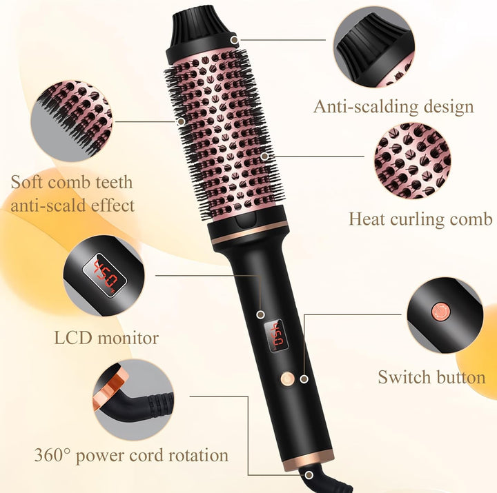 3 In 1 Thermal Brush,38MM Fass Salon One Step Haartrockner und Volumiser Thermobürste,5 Temperaturst