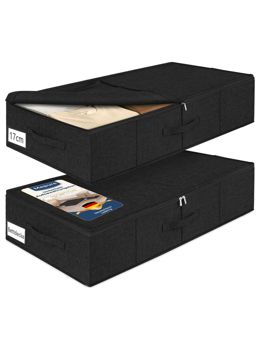 mepure Unterbett Aufbewahrungsbox 2er Pack – 50L Faltbare Unterbettkommode mit Deckel & Doppelreissv