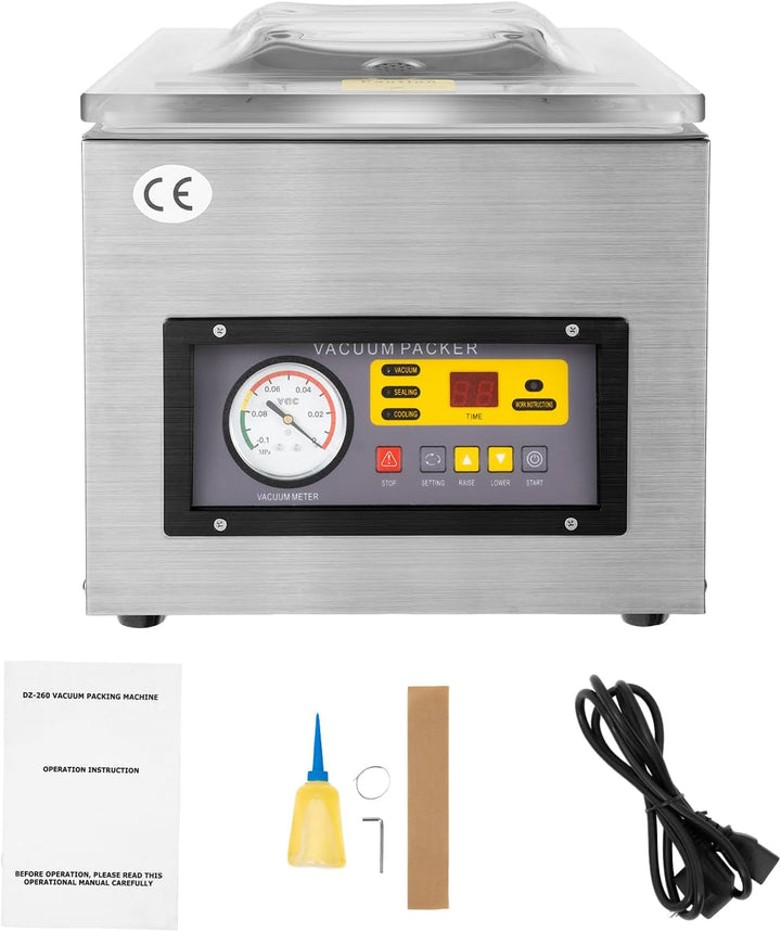 SHZICMY Vakuumierer Vakuummaschine 220V DZ-260 Folienschweissgerät Automatisch Silber Edelstahl
