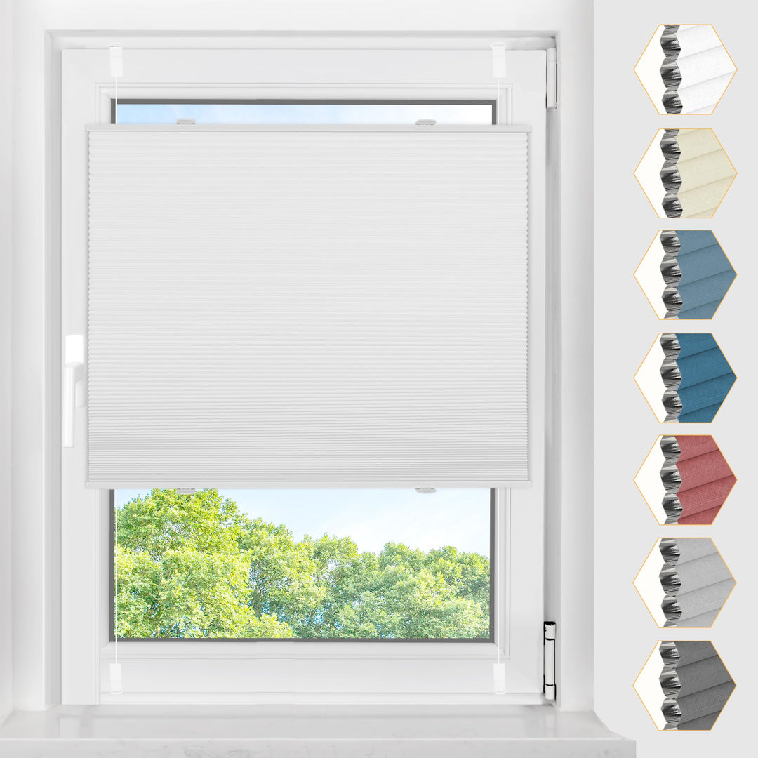 BelleMax Plissee Verdunklung Klemmfix Wabenplissee ohne Bohren Weiss-Weiss 40x100cm(BxH), Thermo Ver