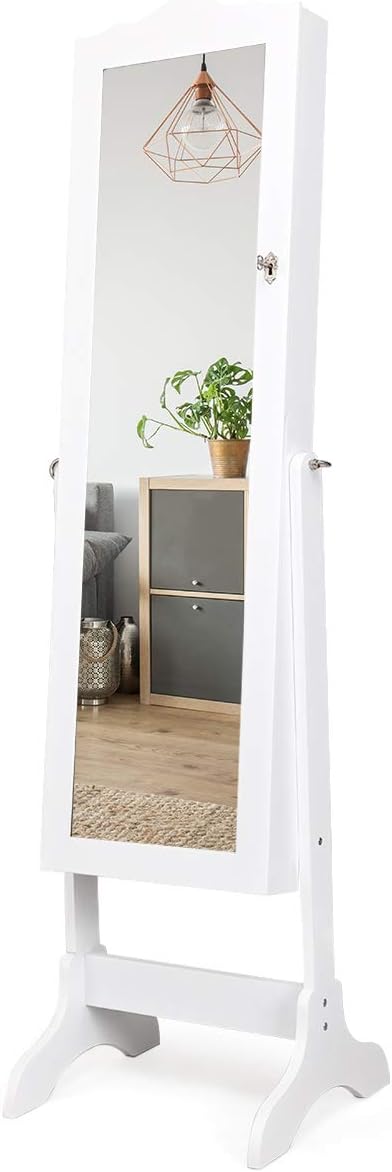 GOPLUS Schmuckschrank mit Spiegel, Freistehendes Schmuckregal mit viel Stauraum, Abschliessbarer Spi