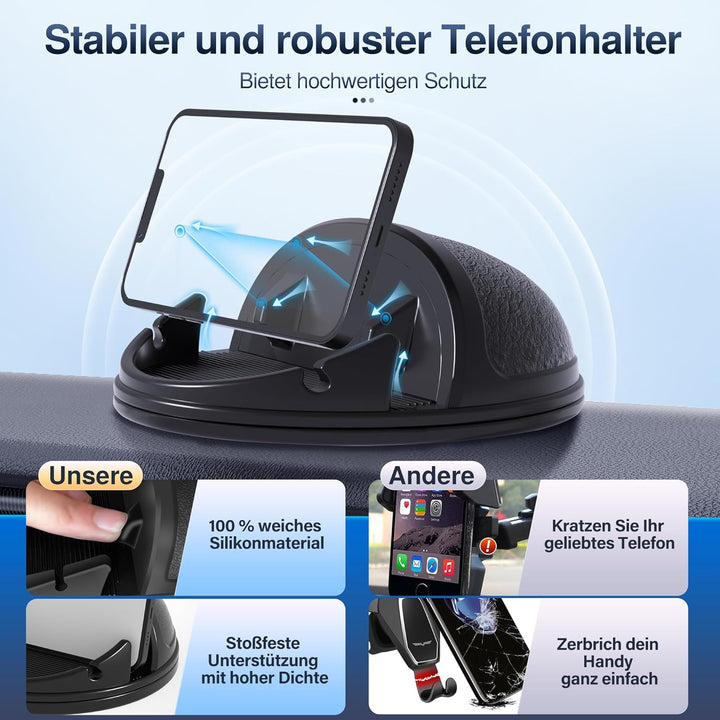 Cinati Handyhalter fürs Auto, [horizontal um 360° drehbar] Silikon-Handyhalterung für das Armaturenb