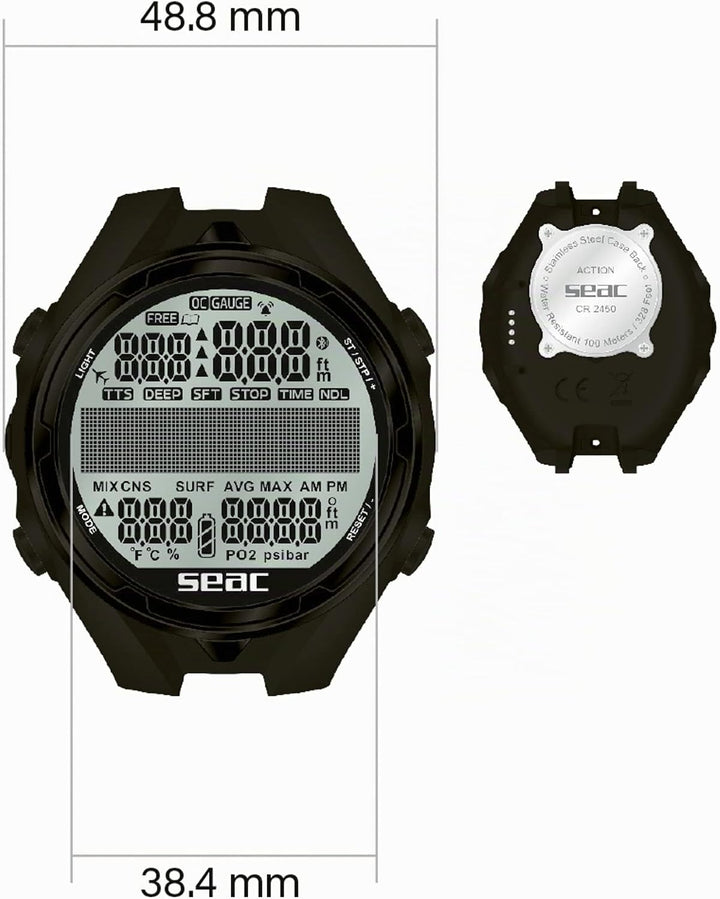 Seac Unisex-Adult Action Tauchcomputer für Gerätetauchen und Freediving, Logbuch, Dive Planner, Safe