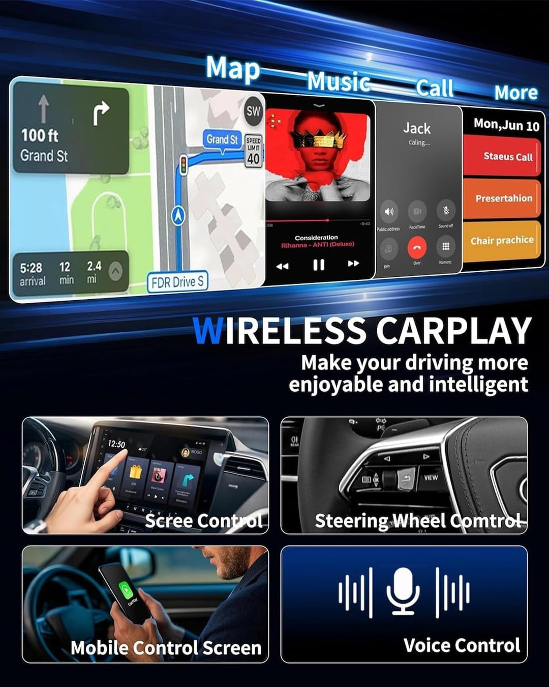 Wireless CarPlay Adapter& Android Auto,Kabelloser USB-Dongle für Autos,Plug & Play, Schnelle Stabile