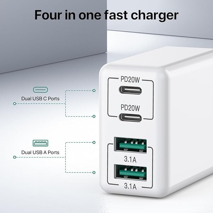 [3 Stück] USB C Ladegerät 40W, 4-Port USB C Ladegerät Block, Schnellladeblock Dual Port PD+QC Wandst