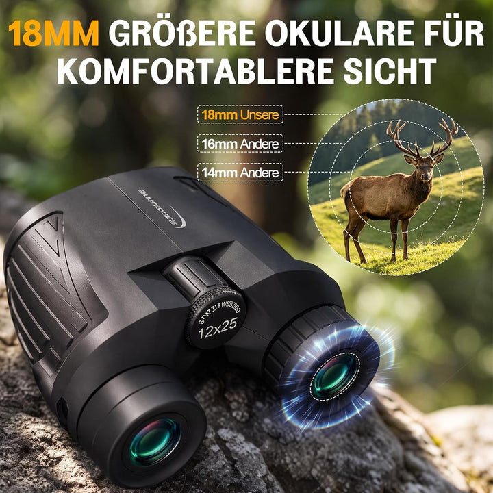 Aurosports Fernglas 15x25 Kompakt Fernglas für Kinder Erwachsene Ferngläser | Klein, Hochauflösend,