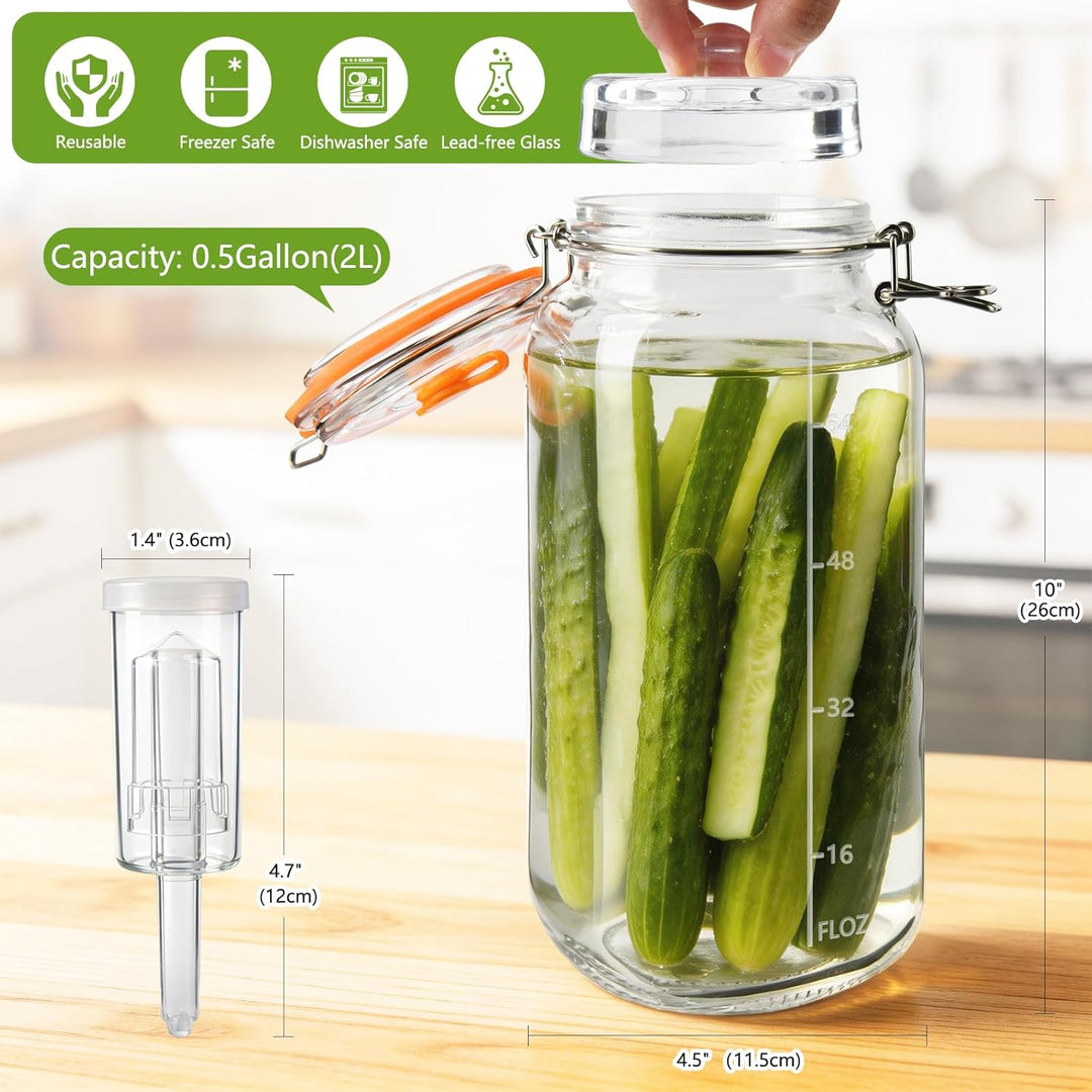 YBCPACK Fermentiergläser 2L mit Gärventil & Glasgewicht – grosses Einmachglas/Fermentationsglas Star