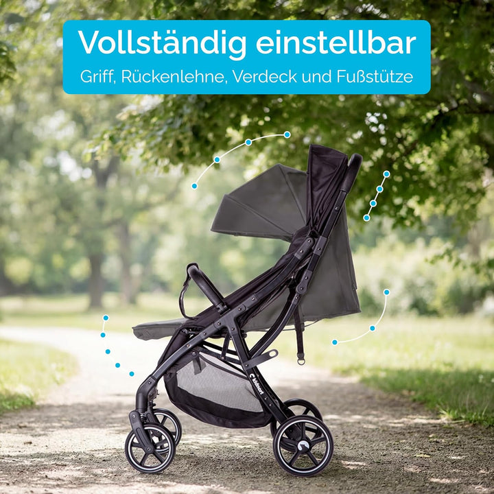 Fjällräv Buggy Kinderwagen bis 22 kg, Leicht, Einhand-Faltbar, 4-fach Verdeck mit Fenster, 360° Gel-