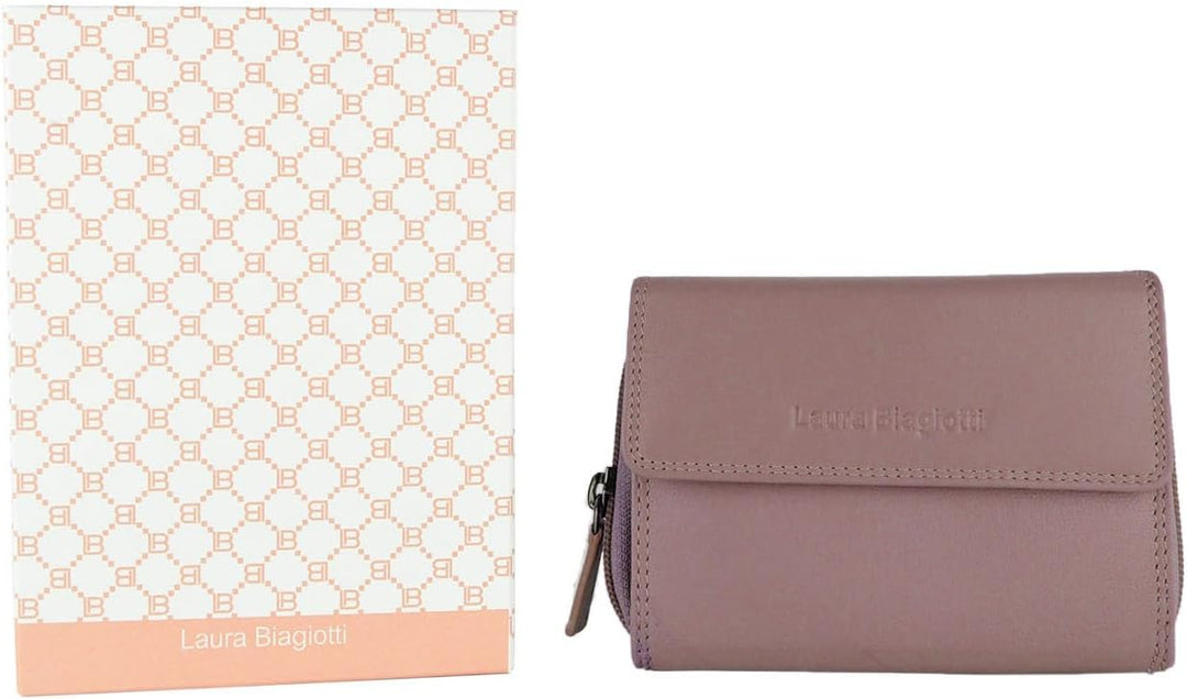 Laura Biagiotti Damen-Geldbörse aus echtem Leder, geräumig mit Geschenkbox, Antike Rosa 208