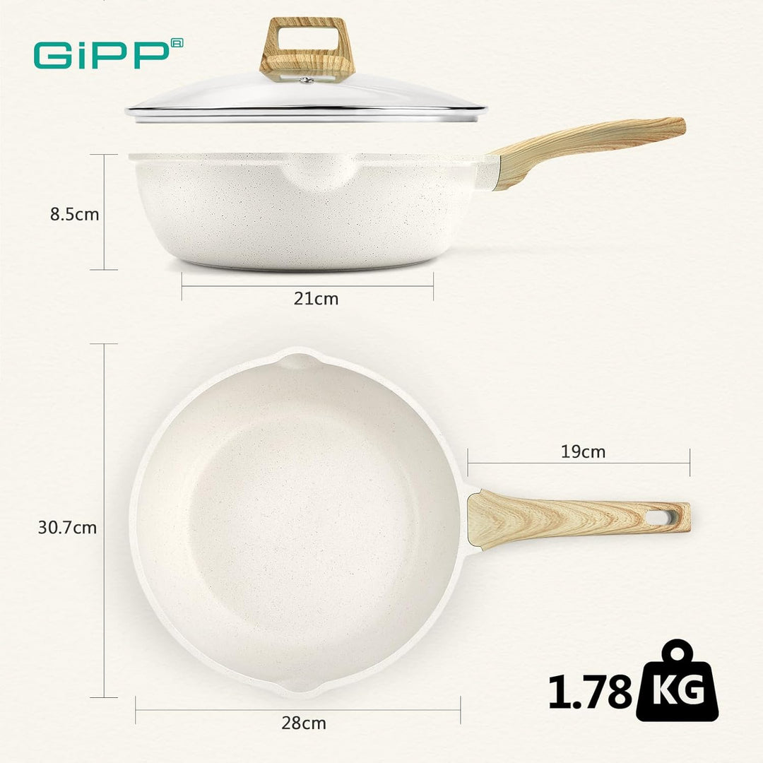 GiPP 28 cm Wokpfanne mit Deckel, Antihaft Pfanne mit Deckel 28cm Hoher Rand, Granit-Antihaftbeschich
