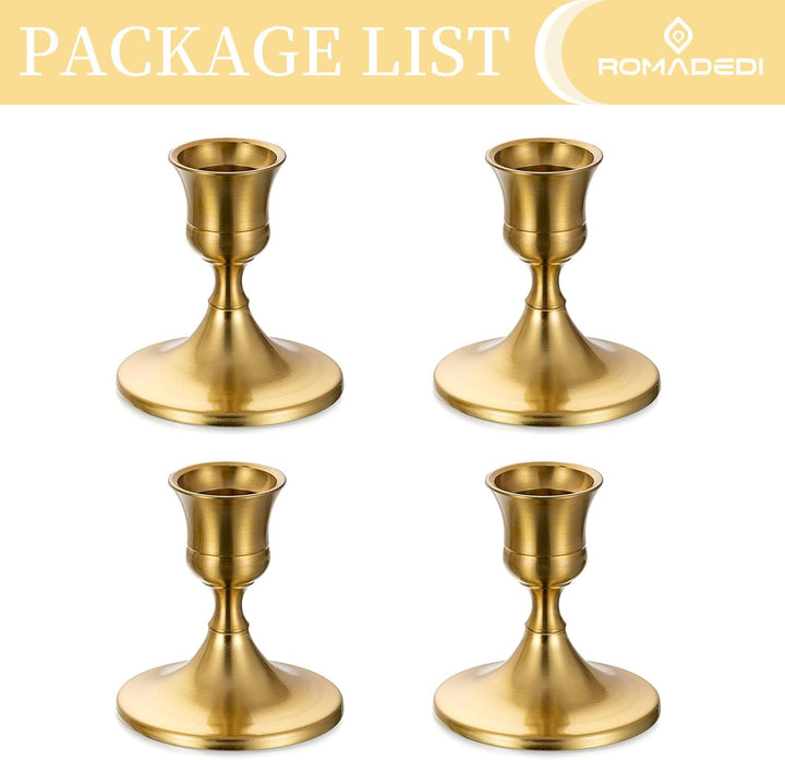 Romadedi Kerzenständer Gold Stabkerzen Tischdeko - 4er Set Klein Kerzenhalter Stabkerze Metall Vinta