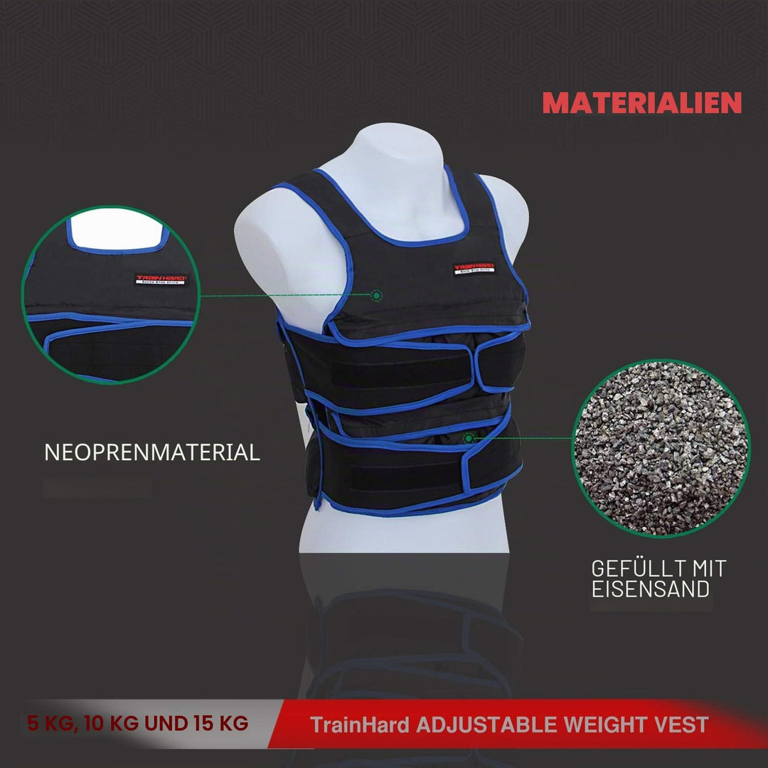 TrainHard 5 kg / 10 kg / 15 kg Verstellbare Gewichtsweste, Trainingsweste für Krafttraining, Laufen,