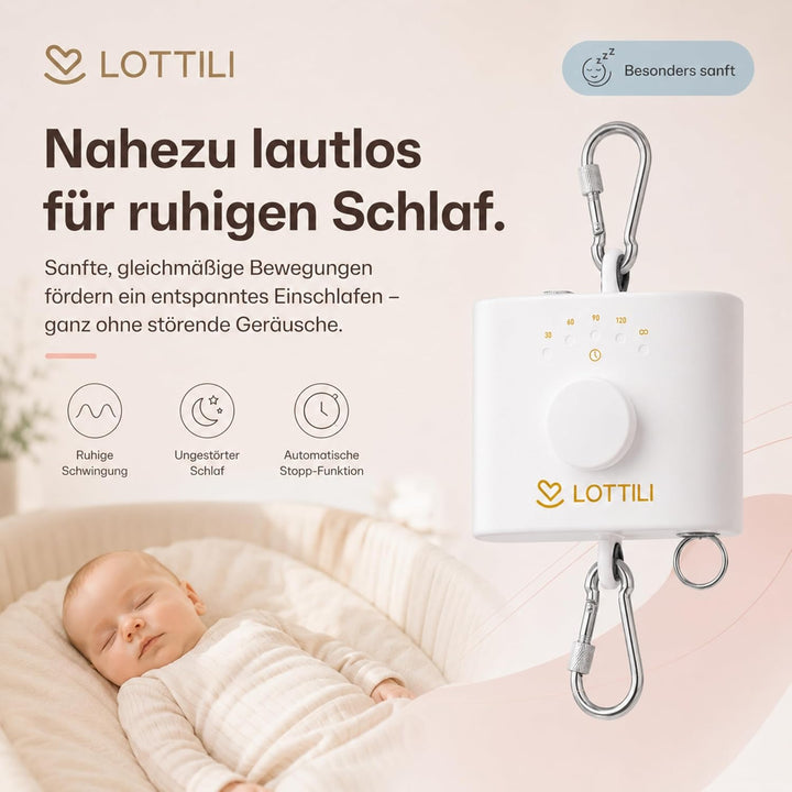 Lottili Federwiegen Motor | lautlos &amp; selbstlernend | mit Timer &amp; Dauermodus | fein einstellbare Sch