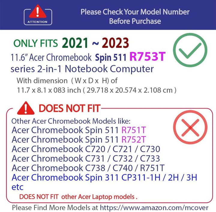 mCover Hartschalen-Schutzhülle, nur kompatibel mit Acer Chromebook Spin 511 R753T Serie 2-in-1-Lapto
