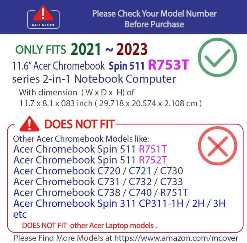 mCover Hartschalenhülle nur kompatibel mit 2021 ~ 2023 29,5 cm Acer Chromebook Spin 511 R753T Serie
