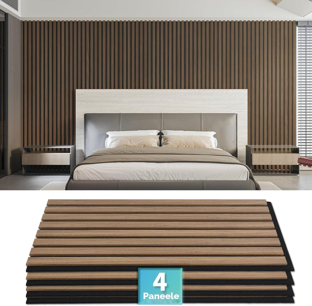 Art3d 4 Stück Akustikpaneele Dunkle Walnuss 3D | Schalldämmend für Büro, Studio & Wohnzimmer | Holzf